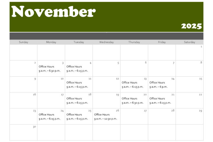 November 2025 Office Hours Calendar